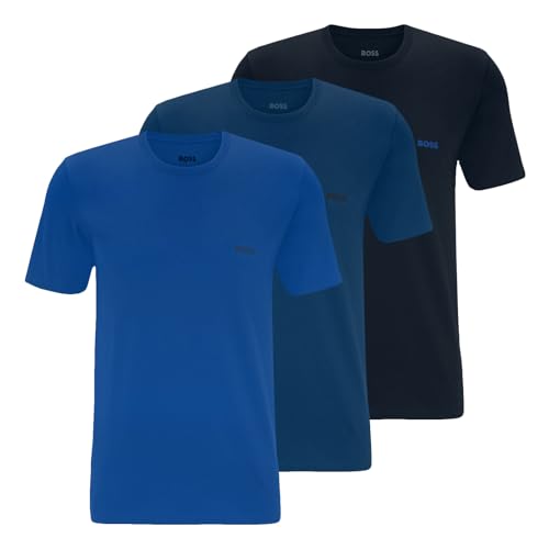 BOSS Herren Classic T-Shirts Kurzarm Shirts Pure Cotton Crew-Neck 3er Pack, Farbe:Blau, Artikel:-987 Navy/Blue/Dark Blue, Größe:2XL von BOSS