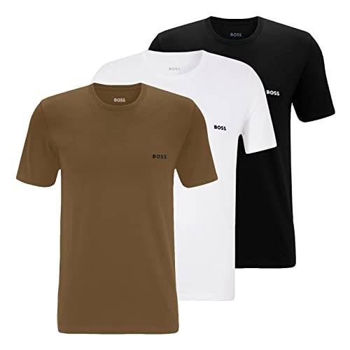 BOSS Herren Classic T-Shirts Kurzarm Shirts Pure Cotton Crew-Neck 3er Pack, Farbe:Mehrfarbig, Artikel:-265 Black/White/beige, Größe:S von BOSS