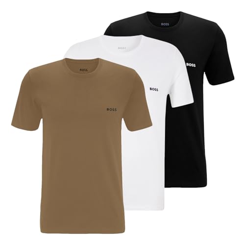 BOSS Herren Classic T-Shirts Kurzarm Shirts Pure Cotton Crew-Neck 3er Pack, Farbe:Mehrfarbig, Artikel:-265 beige/White/Black, Größe:S von BOSS