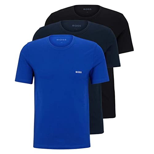 BOSS Herren Classic T-Shirts Kurzarm Shirts Pure Cotton Crew-Neck 3er Pack, Farbe:Mehrfarbig, Artikel:-460 Black/Navy/Blue, Größe:L von BOSS