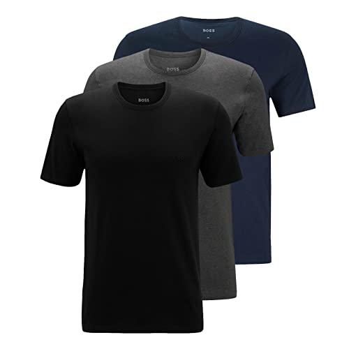 BOSS Herren Classic T-Shirts Kurzarm Shirts Pure Cotton Crew-Neck 3er Pack, Farbe:Mehrfarbig, Artikel:-497 Black/Anthracite/Navy, Größe:L von BOSS