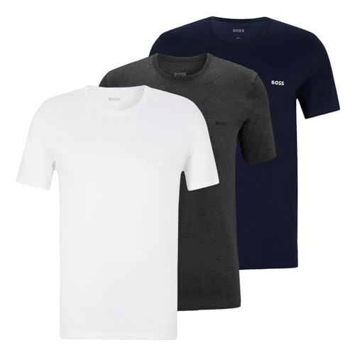 BOSS Herren Classic T-Shirts Kurzarm Shirts Pure Cotton Crew-Neck 3er Pack, Farbe:Mehrfarbig, Artikel:-961 Navy/White/Anthracite, Größe:S von BOSS