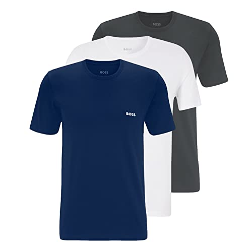 BOSS Herren Classic T-Shirts Kurzarm Shirts Pure Cotton Crew-Neck 3er Pack, Farbe:Mehrfarbig, Artikel:-970 Grey/White/Blue, Größe:L von BOSS