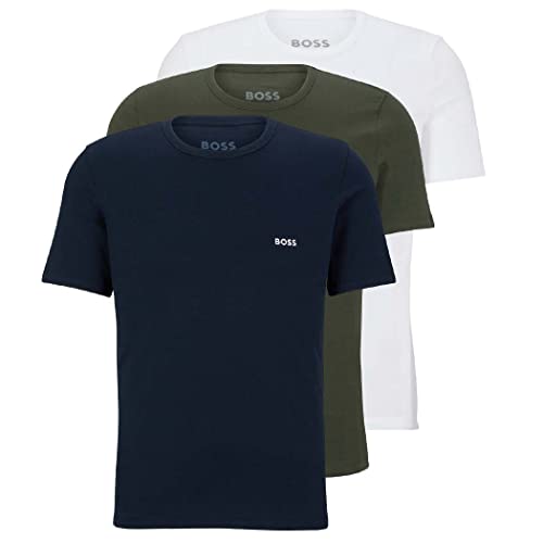 BOSS Herren Classic T-Shirts Kurzarm Shirts Pure Cotton Crew-Neck 3er Pack, Farbe:Mehrfarbig, Artikel:-975 Navy/Oliv/White, Größe:M von BOSS