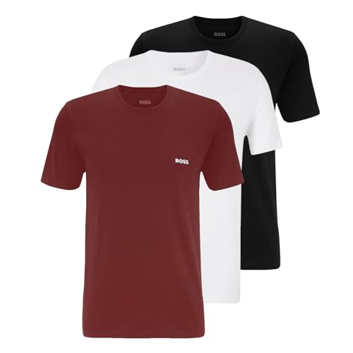 BOSS Herren Classic T-Shirts Kurzarm Shirts Pure Cotton Crew-Neck 3er Pack, Farbe:Mehrfarbig, Artikel:-987 Rust/White/Black, Größe:S von BOSS