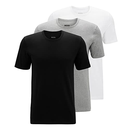 BOSS Herren Classic T-Shirts Kurzarm Shirts Pure Cotton Crew-Neck 3er Pack, Farbe:Mehrfarbig, Artikel:-999 Black/White/Grey, Größe:L von BOSS