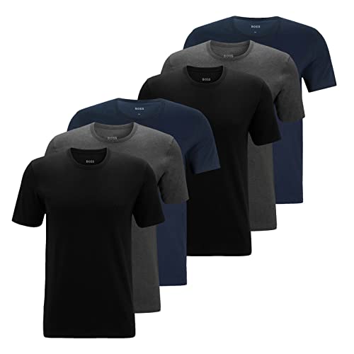 BOSS Herren Classic T-Shirts Kurzarm Shirts Pure Cotton Crew-Neck 6er Pack, Farbe:Mehrfarbig, Artikel:-497 Black/Anthracite/Navy, Größe:XL von BOSS