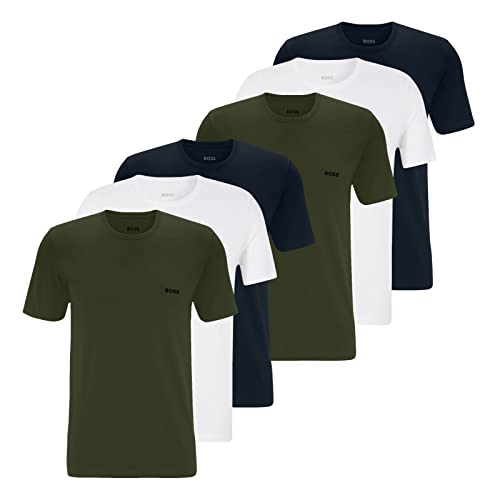 BOSS Herren Classic T-Shirts Kurzarm Shirts Pure Cotton Crew-Neck 6er Pack, Farbe:Mehrfarbig, Artikel:-975 Navy/Oliv/White, Größe:M von BOSS