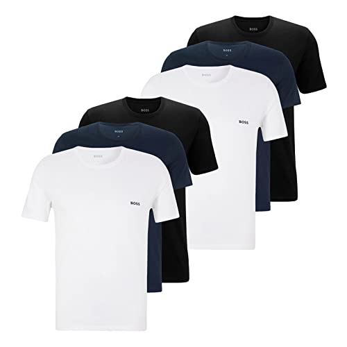 BOSS Herren Classic T-Shirts Kurzarm Shirts Pure Cotton Crew-Neck 6er Pack, Farbe:Mehrfarbig, Artikel:-984 Black/Navy/White, Größe:L von BOSS