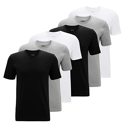 BOSS Herren Classic T-Shirts Kurzarm Shirts Pure Cotton Crew-Neck 6er Pack, Farbe:Mehrfarbig, Artikel:-999 Black/White/Grey, Größe:L von BOSS