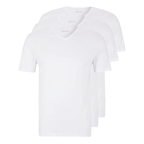 BOSS Herren Classic T-Shirts Kurzarm Shirts Pure Cotton V-Neck 3er Pack, Farbe:Weiß, Artikel:-100 White, Größe:S von BOSS