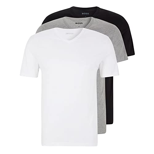 BOSS Herren Classic T-Shirts Kurzarm Shirts Pure Cotton V-Neck 6er Pack, Farbe:Mehrfarbig, Artikel:-999 Black/White/Grey, Größe:2XL von BOSS