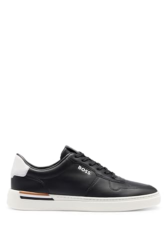 BOSS Herren Clint Tenn Sneakers aus Leder mit Cupsohlen und Signature-Details Schwarz 39 Größe 39 von BOSS