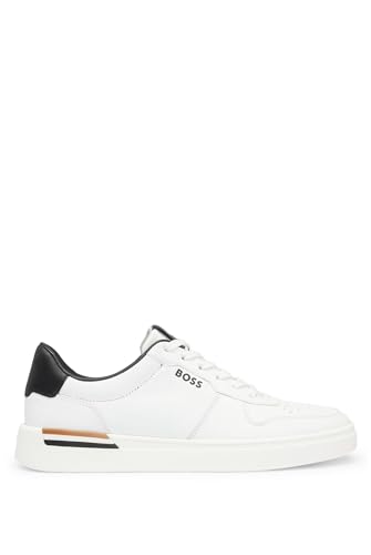 BOSS Herren Clint Tenn Sneakers aus Leder mit Cupsohlen und Signature-Details Weiß 43 Größe 43 von BOSS