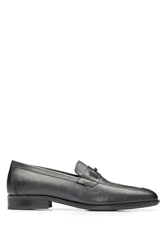 BOSS Herren Colby Loaf Pennyloafers aus Leder mit Saffiano-Print und gepolsterter Innensohle Schwarz 11.5 von BOSS