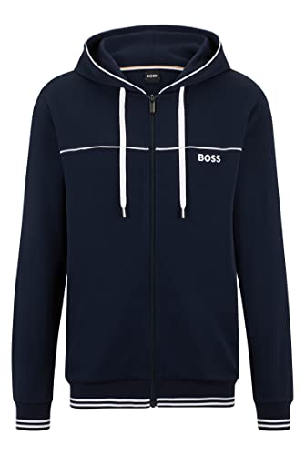 BOSS Herren Core Hooded Jacket Kapuzen-Sweatjacke mit Reißverschluss, Paspeln und Logo-Stickerei Dunkelblau S von BOSS