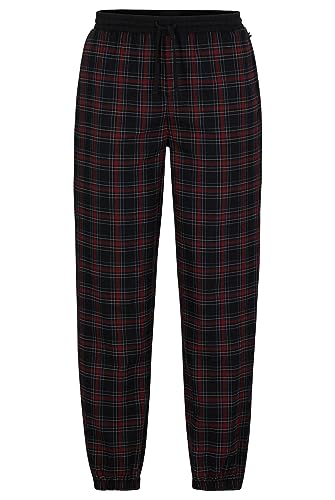 BOSS Herren Cosy Pants Cuff Karierte Pyjama-Hose aus Baumwolle mit Beinbündchen Dunkelrot L von BOSS