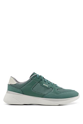 BOSS Herren Dean Runn Hybrid-Sneakers aus gebondetem Leder und Mesh Hellgrün 44 Größe 44 von BOSS