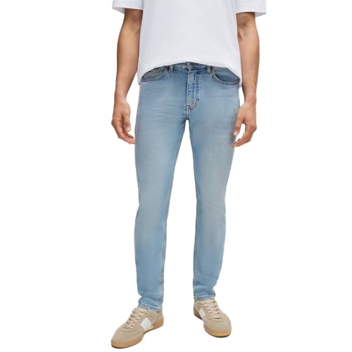 BOSS Herren Delaware BC-C Hellblaue Slim-Fit Jeans aus bequemem Stretch-Denim Hellblau 33/34 von BOSS