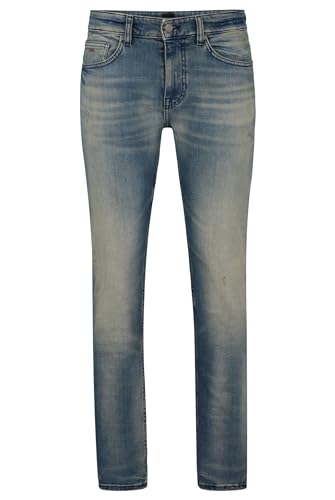 BOSS Herren Delaware BC-C Slim-Fit Jeans aus blauem Denim mit Beigestich Blau 32/30 von BOSS