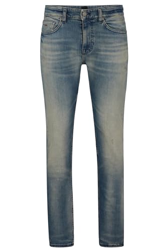 BOSS Herren Delaware BC-C Slim-Fit Jeans aus blauem Denim mit Beigestich Blau 33/32 von BOSS