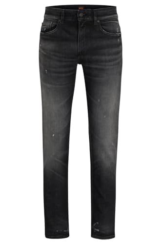 BOSS Herren Delaware BC-C Slim-Fit Jeans aus schwarzem Stretch-Denim Dunkelgrau 31/32 von BOSS