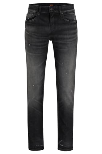 BOSS Herren Delaware BC-C Slim-Fit Jeans aus schwarzem Stretch-Denim Dunkelgrau 32/36 von BOSS