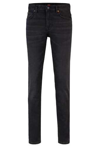 BOSS Herren Delaware BC-L-P Slim-Fit Jeans aus schwarzem Super-Stretch-Denim Schwarz 33/32 von BOSS