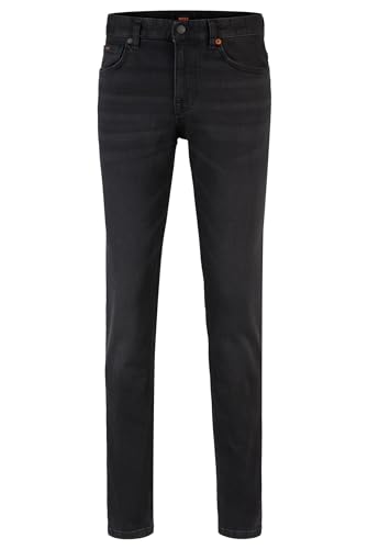 BOSS Herren Delaware BC-L-P Slim-Fit Jeans aus schwarzem Super-Stretch-Denim Schwarz 34/36 von BOSS