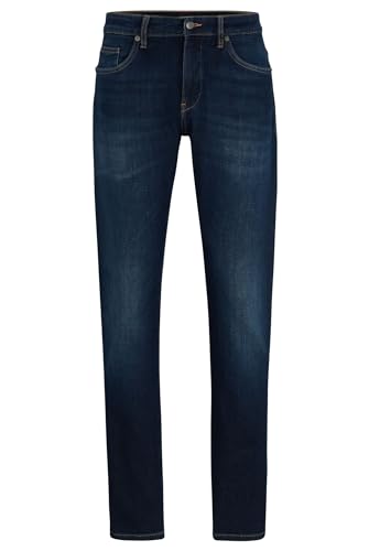 BOSS Herren Delaware3-1 Blaue Slim-Fit Jeans aus italienischem Denim mit Kaschmir-Haptik Dunkelblau 34/30 von BOSS