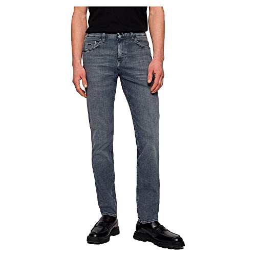 BOSS Herren Delaware3 Graue Slim-Fit Jeans aus besonders softem italienischem Denim Grau 35/32 von BOSS