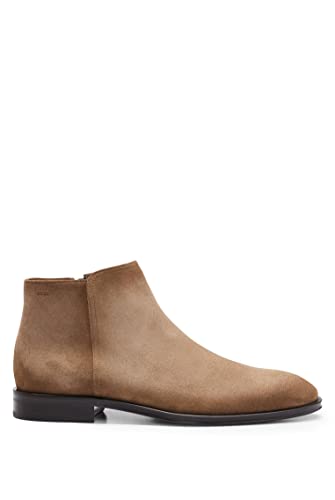 BOSS Herren Derrek Halb Ankle Boots aus Veloursleder mit Logo-Prägung Beige 10.5 von BOSS