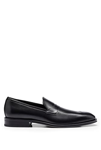 BOSS Herren Derrek Loaf Loafer aus italienischem Leder mit Blatteinsatz und Logo-Detail Schwarz 10 von BOSS