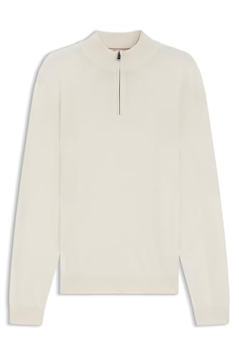 BOSS Herren Ebenji Regular-Fit Pullover aus Schurwolle mit Reißverschluss am Kragen Weiß L BOSS Herren Ebenji Regular-Fit Pullover aus Schurwolle mit Reißverschluss am Kragen Weiß L von BOSS