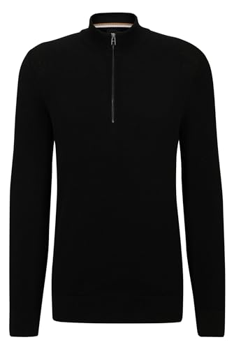 BOSS Herren Ebrando-P Strickpullover mit Troyerkragen aus Baumwolle Schwarz001 L von BOSS
