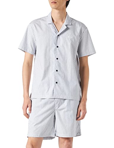 BOSS Herren Experience Short Set Gestreifter Regular-Fit Pyjama aus Baumwolle mit Logo Grau L von BOSS