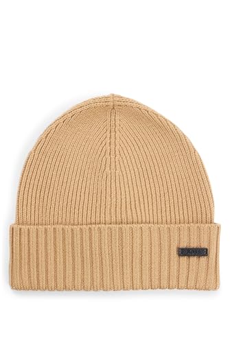 BOSS Herren Fati Mütze aus Schurwolle mit Logo-Applikation Beige Stck von BOSS