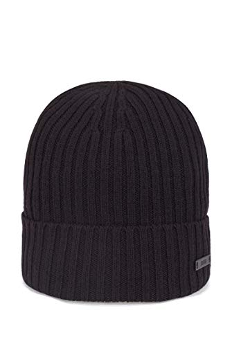 BOSS Herren Fati-M Mütze aus Gerippter Schurwolle mit Logo-Aufnäher von BOSS