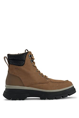 BOSS Herren Foster Halb Boots aus Nubukleder mit Monogramm-Besatz Beige 41 Größe 41 von BOSS