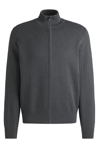 BOSS Herren H-Bejino Strickjacke aus Baumwolle mit Reißverschluss und gestrickten Nadelstreifen Grau XL von BOSS