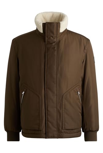 BOSS Herren H-Cemmi Wasserabweisende Jacke mit Kragen in Fell-Optik Hellgrün 50 von BOSS