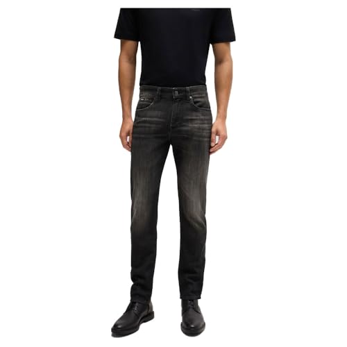 BOSS Herren H-Delaware Delaware Schwarze Slim-Fit Jeans aus bequemem Stretch-Denim Anthrazit 34/32 von BOSS