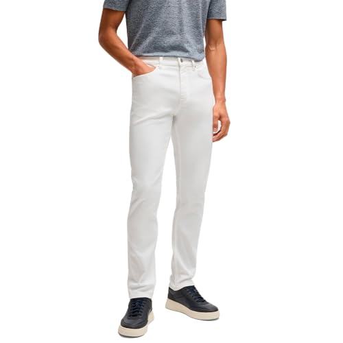 BOSS Herren H-Delaware Delaware Slim-Fit Jeans aus bequemem weißem Stretch-Denim Weiß 32/30 von BOSS