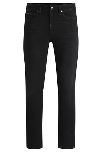 BOSS Herren H-Delaware Delaware Slim-Fit Jeans aus besonders softem schwarzem Denim Schwarz005 36/32 von BOSS