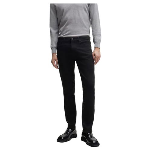 BOSS Herren H-Delaware Delaware Slim-Fit Jeans aus italienischem schwarzem Stretch-Denim Schwarz003 31/32 von BOSS