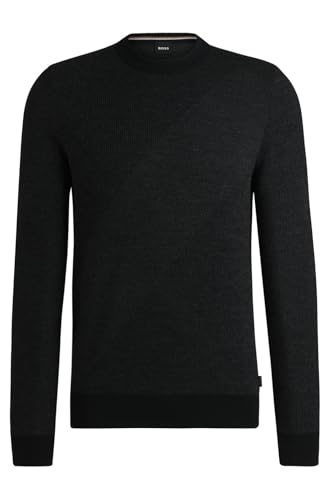 BOSS Herren H-Eclaus Pullover aus Schurwolle mit zweifarbigem Jacquard-Muster Schwarz001 L von BOSS