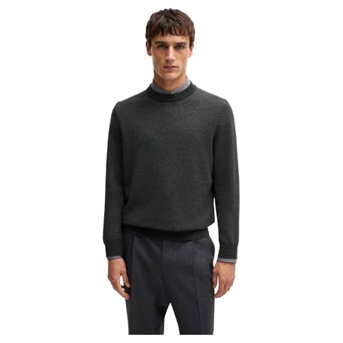 BOSS Herren H-Eltoro Regular-Fit Pullover aus Schurwolle und Baumwolle Schwarz001 L von BOSS