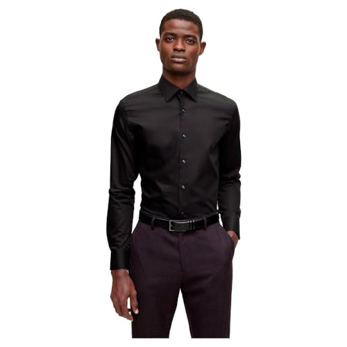 BOSS Herren H-HANK-C1-214 Slim-Fit Hemd aus bügelleichter Baumwoll-Popeline Schwarz001 46 von BOSS