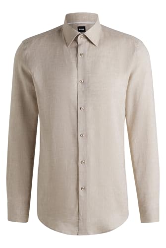 BOSS Herren H-HANK-C1-214 Slim-Fit Hemd aus in Italien gefertigtem Leinen Hellbeige 39 von BOSS