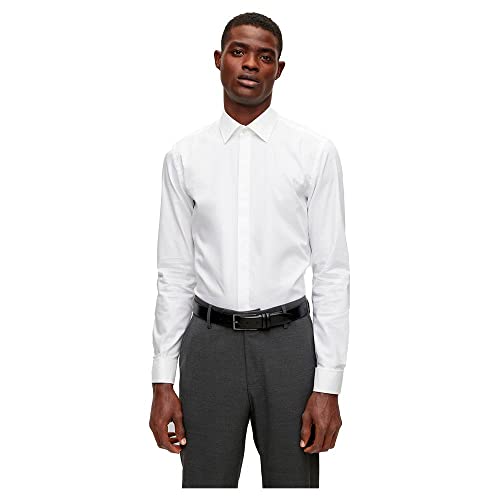 BOSS Herren H-HANK-TUX1-DC-224 Slim-Fit Smokinghemd aus bügelleichter Stretch-Baumwolle Weiß 39 von BOSS